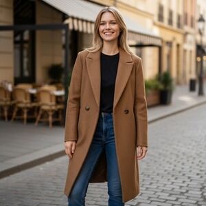 DKNY Women's Double Breasted Coat Camel XXL, Quiet Luxury, Classic NWT $280 MSRP